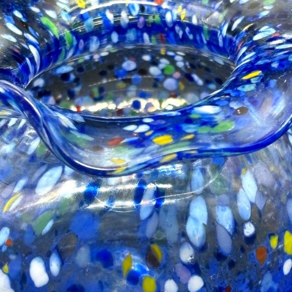 Vintage Signed Blue/Multi Art Glass Rippled Confetti Vase Signed by the Artist - Picture 3 of 6